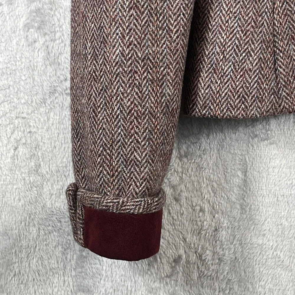 VINTAGE Raffinati Wool Blazer 8 Gray Burgundy Herringbone Lined Canada Trim